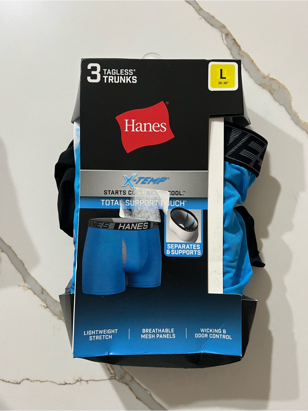 NWT Hanes Men’s X-Temp 3-Pack Tagless Trunks Size Large